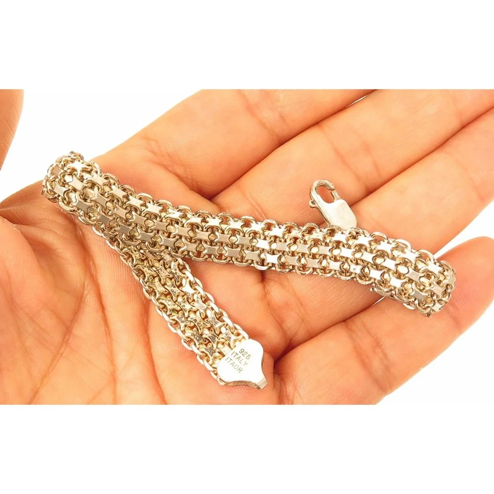 VINTAGE‎ ITAOR ITALY 925 STERLING SILVER WOVEN MULTI ROW LINK BRACELET 8 INCH